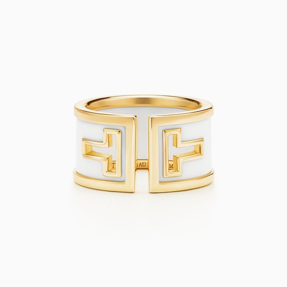 Tiffany & Co. White Enamel and Gold Geometric Open Band